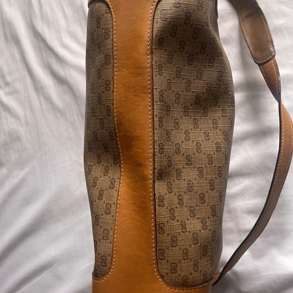 Vintage Gucci GG Monogram Shoulder Bag Brown Canvas Leather Trim Authentic - Picture 9 of 13